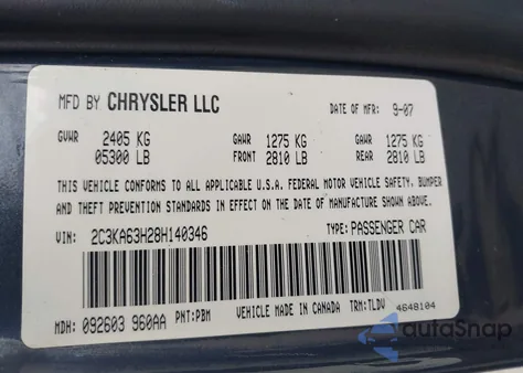 2008 Chrysler 300C Hemi из США, поврежденный, VIN 2C3KA63H28H140346